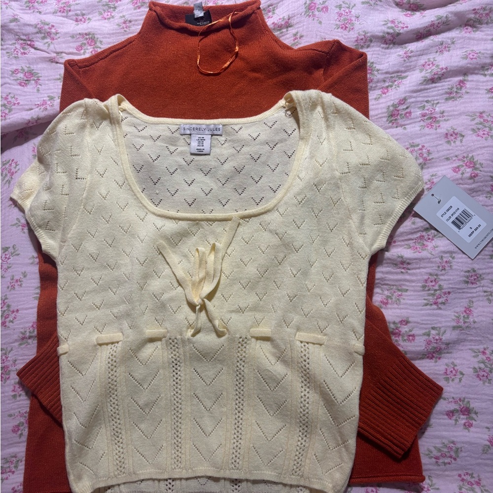 Sincerely Jules Cream and Orange Layered Sweater Set (Tags Still On)